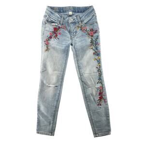 Cherokee Girls Floral Embroidered Skinny Jeans Size 8 Boho Y2K Denim